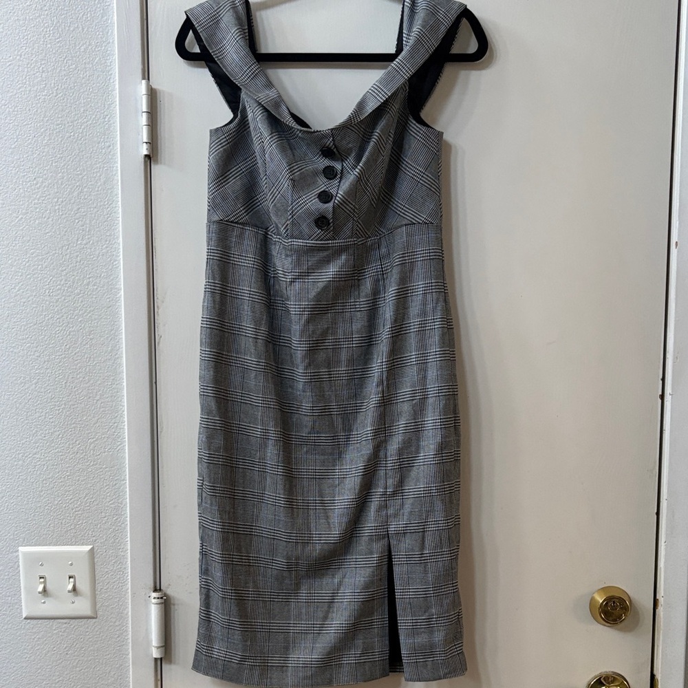 Bardot Gray Plaid Midi Dress